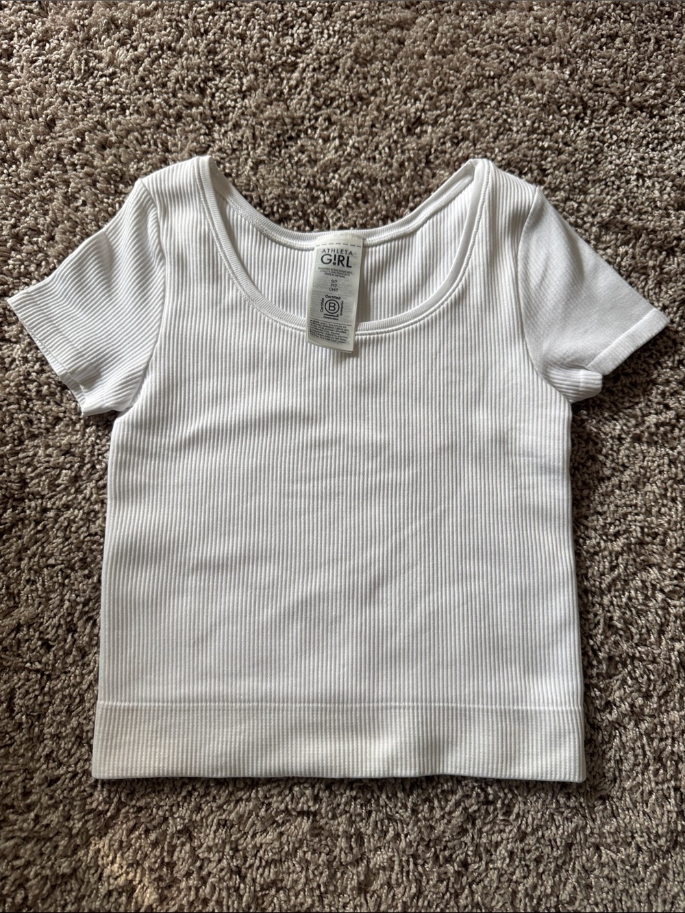 NWOT Athleta Girl Rise Above Rib Crop Tee Size 7 / Small White Stretch Lined